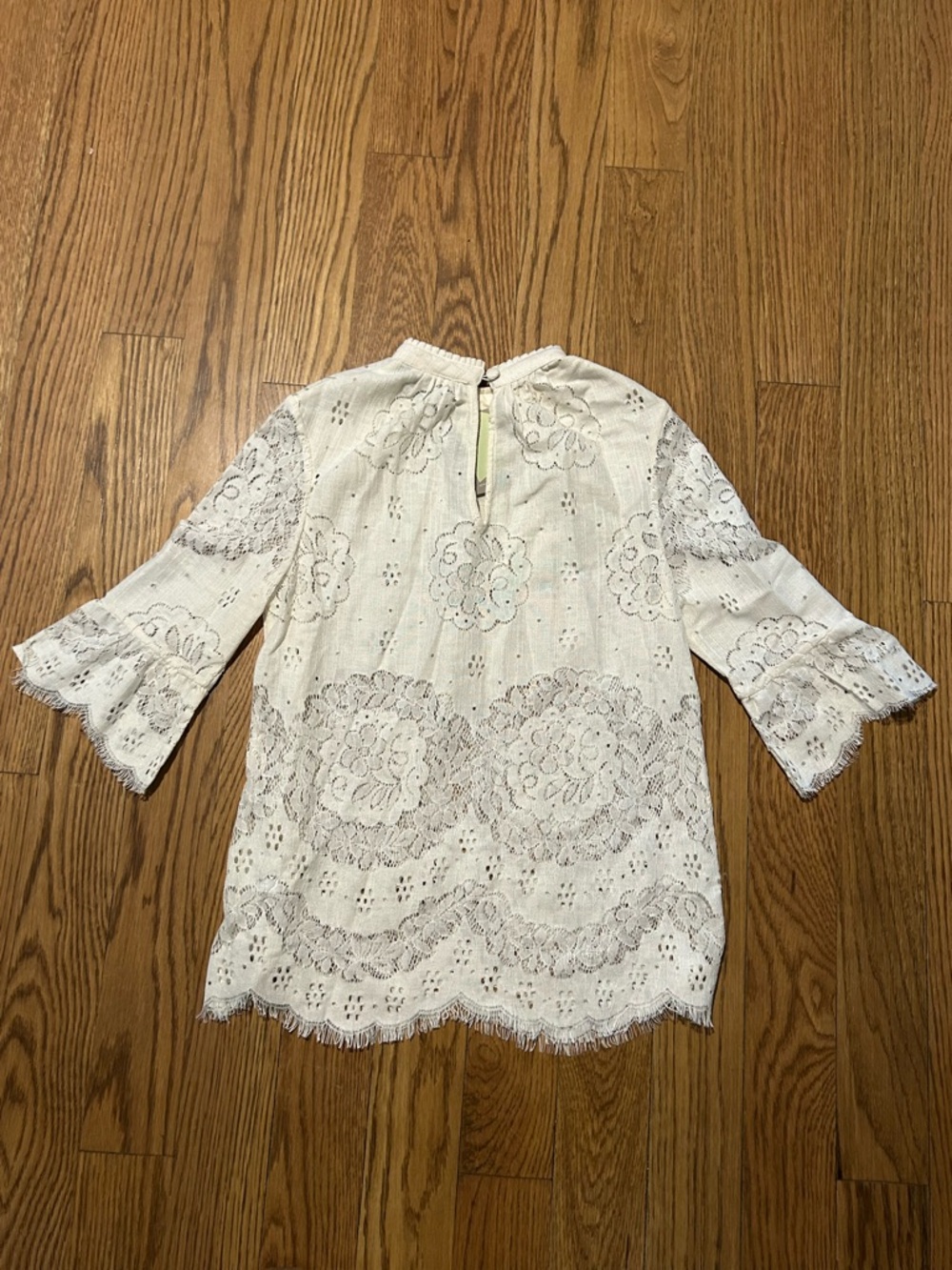 *Lace Eyelet High-Neck Blouse in Cream - Picture 9 of 9
